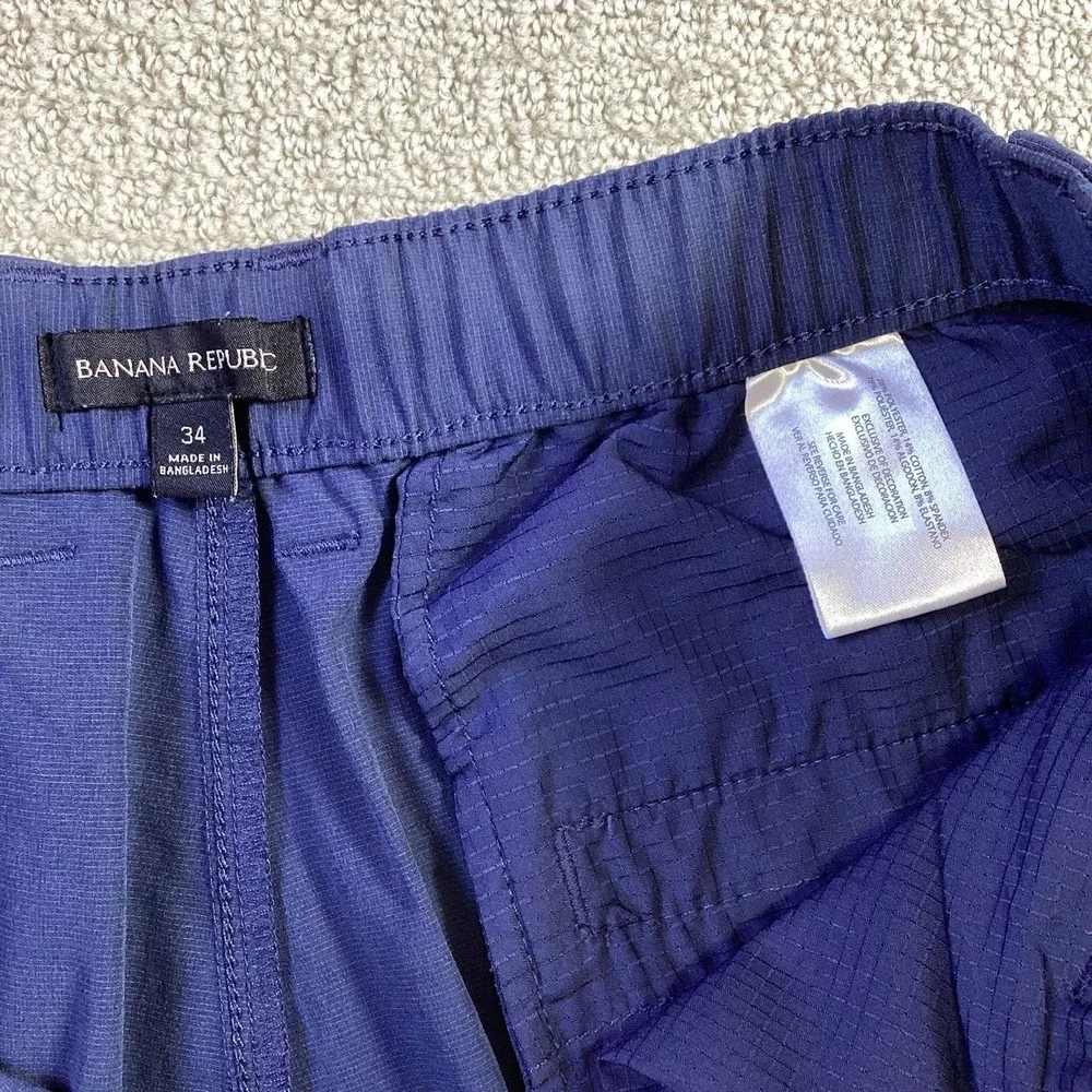 Banana Republic Mens 34 Navy‎ Blue Performance Stretch Chino Shorts Elastic Back